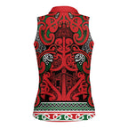 Aotearoa Iwi Tuhoe Women Sleeveless Polo Shirt Maori Wharenui House Tribal Pattern