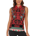 Aotearoa Iwi Tuhoe Women Sleeveless Polo Shirt Maori Wharenui House Tribal Pattern