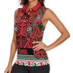Aotearoa Iwi Tuhoe Women Sleeveless Polo Shirt Maori Wharenui House Tribal Pattern