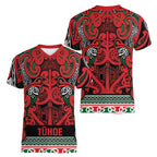 Aotearoa Iwi Tuhoe Women V-Neck T-Shirt Maori Wharenui House Tribal Pattern