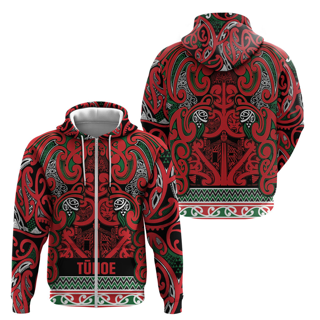 Aotearoa Iwi Tuhoe Zip Hoodie Maori Wharenui House Tribal Pattern