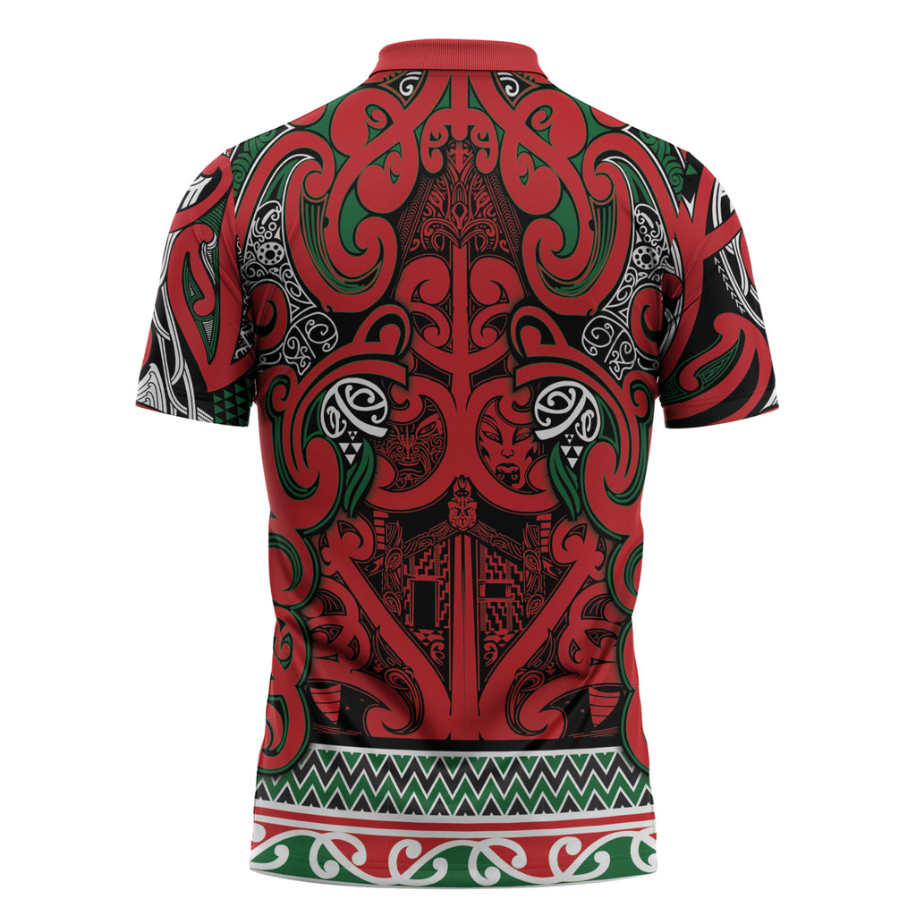 Aotearoa Iwi Tuhoe Zipper Polo Shirt Maori Wharenui House Tribal Pattern