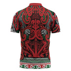 Aotearoa Iwi Tuhoe Zipper Polo Shirt Maori Wharenui House Tribal Pattern
