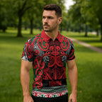 Aotearoa Iwi Tuhoe Zipper Polo Shirt Maori Wharenui House Tribal Pattern
