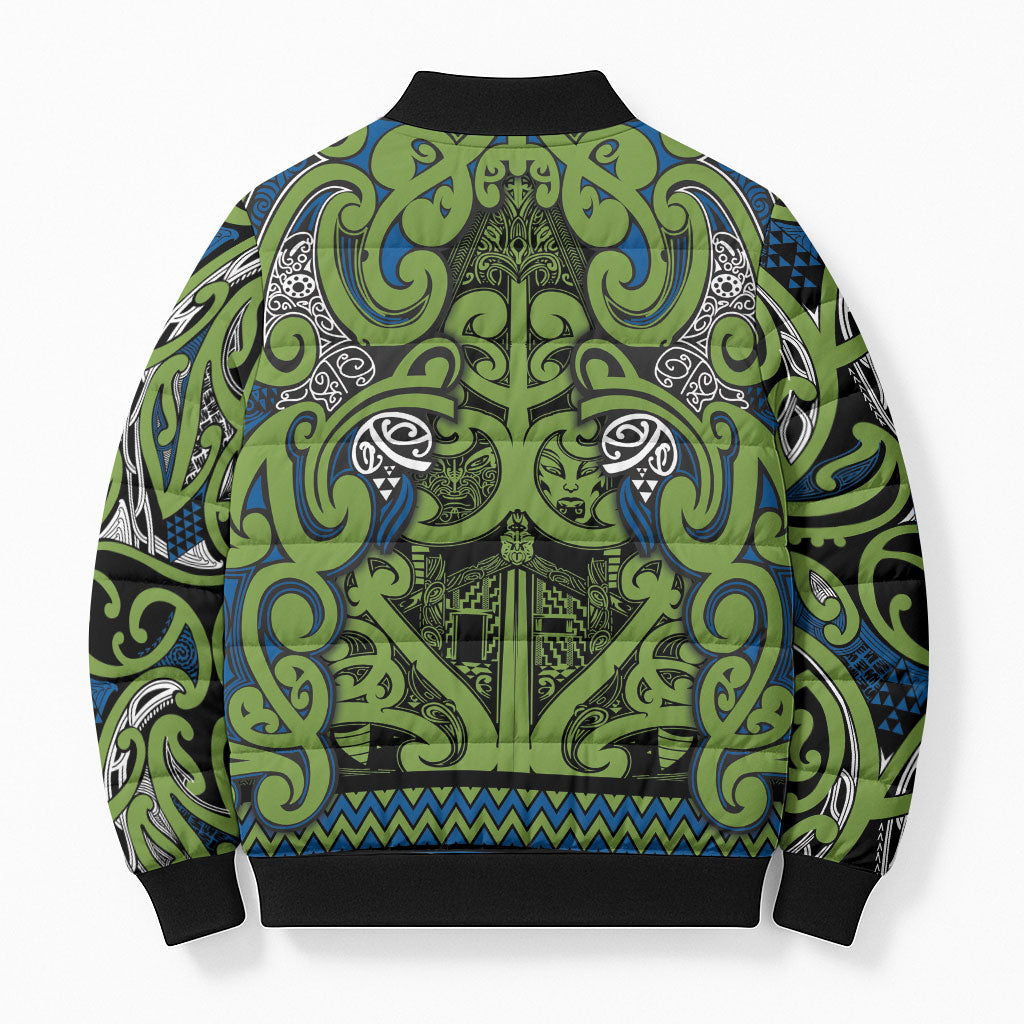 Aotearoa Iwi Whakatohea Bomber Puffer Jacket Maori Wharenui House Tribal Pattern