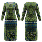 Aotearoa Iwi Whakatohea Couples Matching Long Sleeve Bodycon Dress and Long Sleeve Button Shirt Maori Wharenui House Tribal Pattern