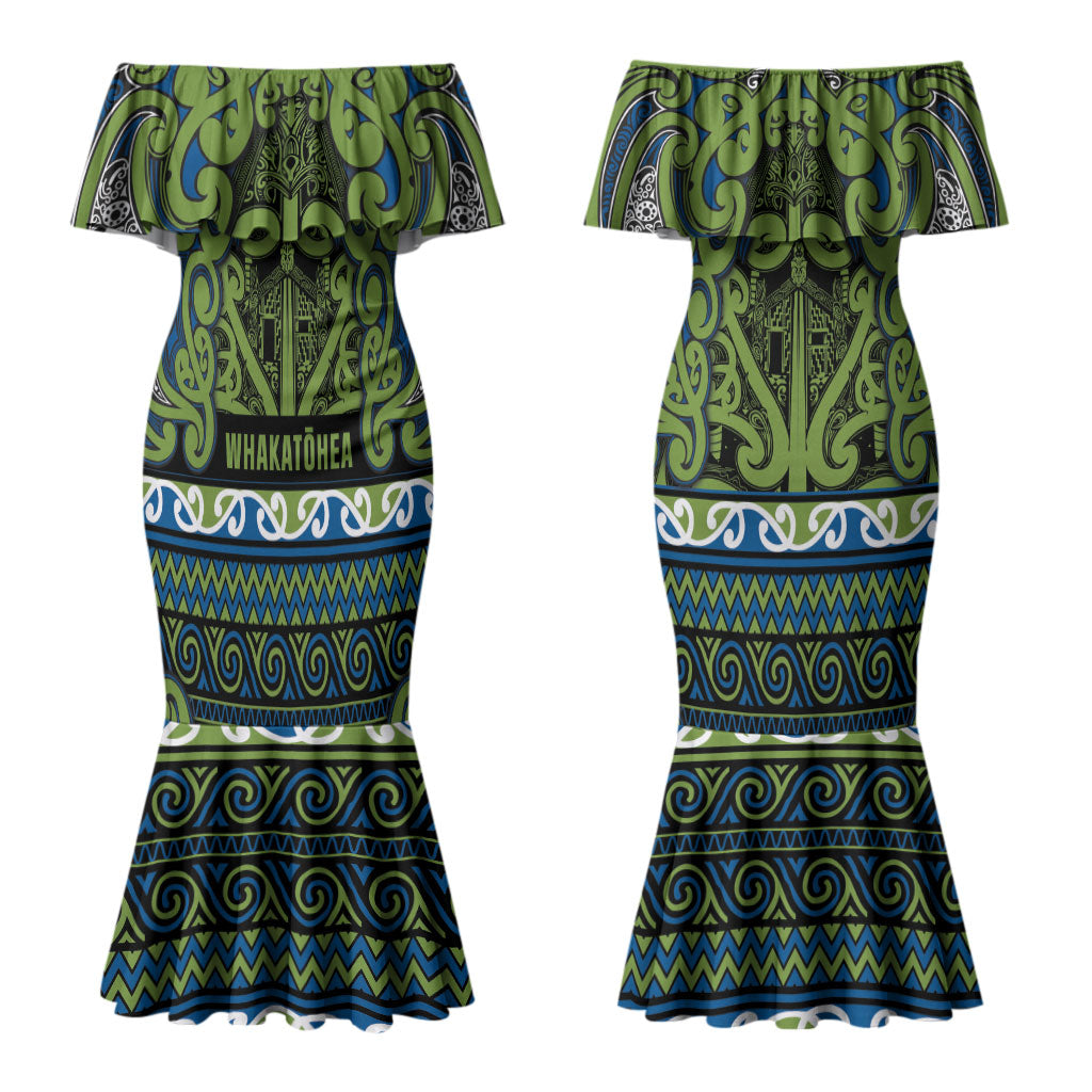 Aotearoa Iwi Whakatohea Couples Matching Mermaid Dress and Hawaiian Shirt Maori Wharenui House Tribal Pattern
