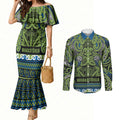 Aotearoa Iwi Whakatohea Couples Matching Mermaid Dress and Long Sleeve Button Shirt Maori Wharenui House Tribal Pattern
