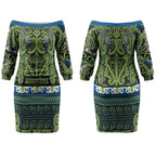 Aotearoa Iwi Whakatohea Couples Matching Off The Shoulder Long Sleeve Dress and Hawaiian Shirt Maori Wharenui House Tribal Pattern