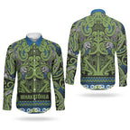 Aotearoa Iwi Whakatohea Couples Matching Off The Shoulder Long Sleeve Dress and Long Sleeve Button Shirt Maori Wharenui House Tribal Pattern
