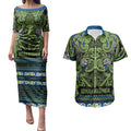 Aotearoa Iwi Whakatohea Couples Matching Puletasi and Hawaiian Shirt Maori Wharenui House Tribal Pattern