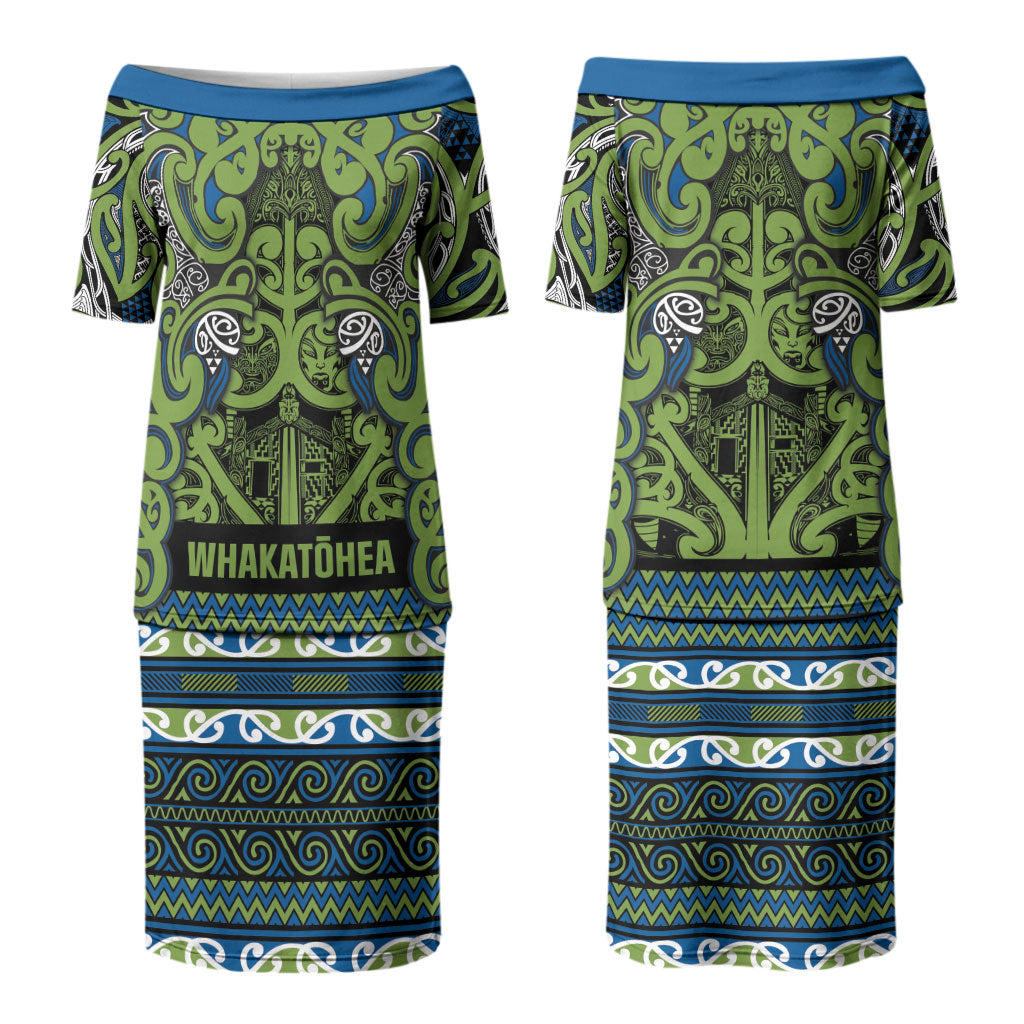Aotearoa Iwi Whakatohea Couples Matching Puletasi and Hawaiian Shirt Maori Wharenui House Tribal Pattern