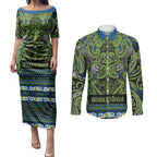 Aotearoa Iwi Whakatohea Couples Matching Puletasi and Long Sleeve Button Shirt Maori Wharenui House Tribal Pattern