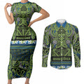 Aotearoa Iwi Whakatohea Couples Matching Short Sleeve Bodycon Dress and Long Sleeve Button Shirt Maori Wharenui House Tribal Pattern
