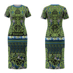 Aotearoa Iwi Whakatohea Couples Matching Short Sleeve Bodycon Dress and Long Sleeve Button Shirt Maori Wharenui House Tribal Pattern