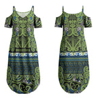 Aotearoa Iwi Whakatohea Couples Matching Summer Maxi Dress and Long Sleeve Button Shirt Maori Wharenui House Tribal Pattern