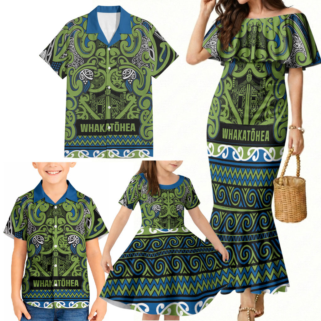 Aotearoa Iwi Whakatohea Family Matching Mermaid Dress and Hawaiian Shirt Maori Wharenui House Tribal Pattern