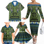 Aotearoa Iwi Whakatohea Family Matching Off The Shoulder Long Sleeve Dress and Hawaiian Shirt Maori Wharenui House Tribal Pattern