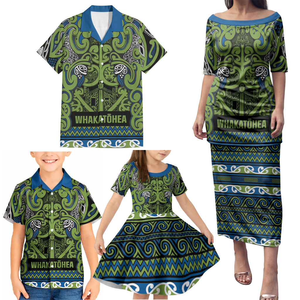 Aotearoa Iwi Whakatohea Family Matching Puletasi and Hawaiian Shirt Maori Wharenui House Tribal Pattern
