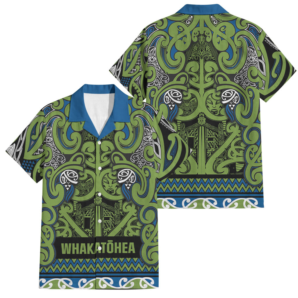 Aotearoa Iwi Whakatohea Family Matching Short Sleeve Bodycon Dress and Hawaiian Shirt Maori Wharenui House Tribal Pattern