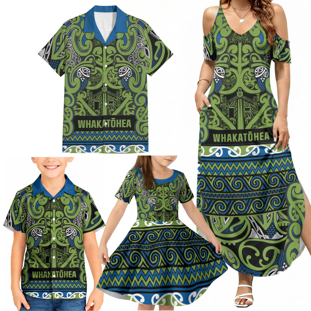Aotearoa Iwi Whakatohea Family Matching Summer Maxi Dress and Hawaiian Shirt Maori Wharenui House Tribal Pattern