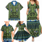 Aotearoa Iwi Whakatohea Family Matching Summer Maxi Dress and Hawaiian Shirt Maori Wharenui House Tribal Pattern