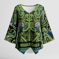 Aotearoa Iwi Whakatohea Kimono Sleeve Blouse Maori Wharenui House Tribal Pattern