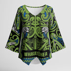 Aotearoa Iwi Whakatohea Kimono Sleeve Blouse Maori Wharenui House Tribal Pattern