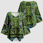 Aotearoa Iwi Whakatohea Kimono Sleeve Blouse Maori Wharenui House Tribal Pattern