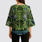 Aotearoa Iwi Whakatohea Kimono Sleeve Blouse Maori Wharenui House Tribal Pattern