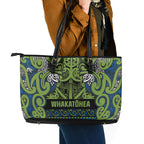 Aotearoa Iwi Whakatohea Leather Tote Bag Maori Wharenui House Tribal Pattern