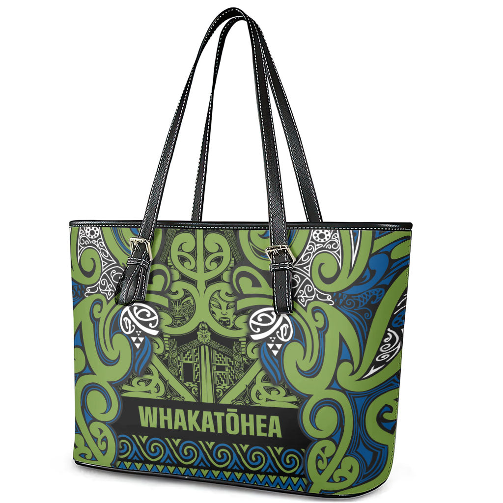 Aotearoa Iwi Whakatohea Leather Tote Bag Maori Wharenui House Tribal Pattern