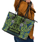 Aotearoa Iwi Whakatohea Leather Tote Bag Maori Wharenui House Tribal Pattern