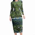 Aotearoa Iwi Whakatohea Long Sleeve Bodycon Dress Maori Wharenui House Tribal Pattern