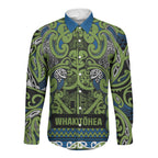 Aotearoa Iwi Whakatohea Long Sleeve Button Shirt Maori Wharenui House Tribal Pattern