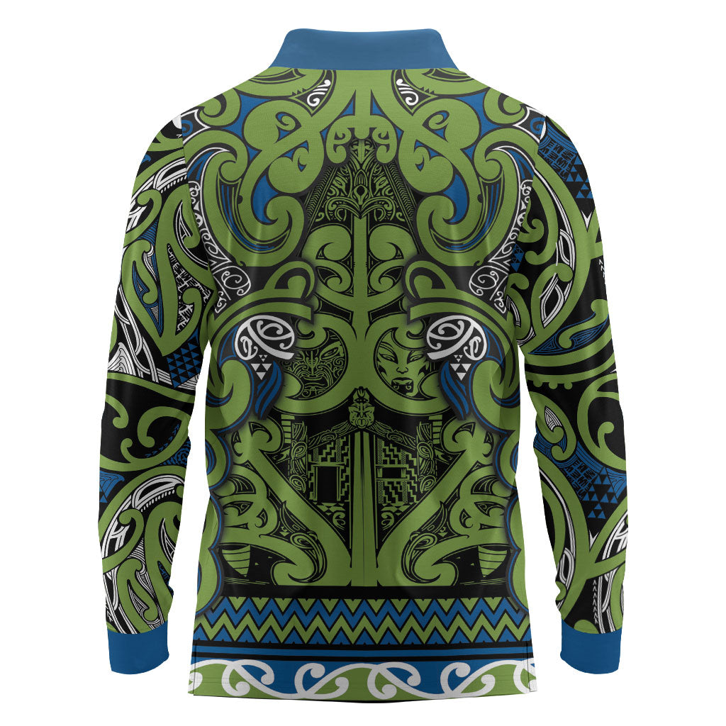 Aotearoa Iwi Whakatohea Long Sleeve Polo Shirt Maori Wharenui House Tribal Pattern