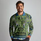 Aotearoa Iwi Whakatohea Long Sleeve Polo Shirt Maori Wharenui House Tribal Pattern