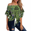 Aotearoa Iwi Whakatohea Off Shoulder Wrap Waist Top Maori Wharenui House Tribal Pattern