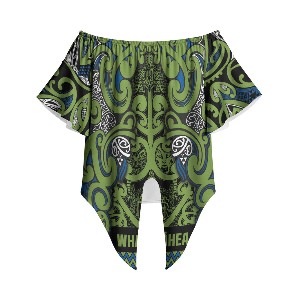 Aotearoa Iwi Whakatohea Off Shoulder Wrap Waist Top Maori Wharenui House Tribal Pattern