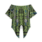 Aotearoa Iwi Whakatohea Off Shoulder Wrap Waist Top Maori Wharenui House Tribal Pattern
