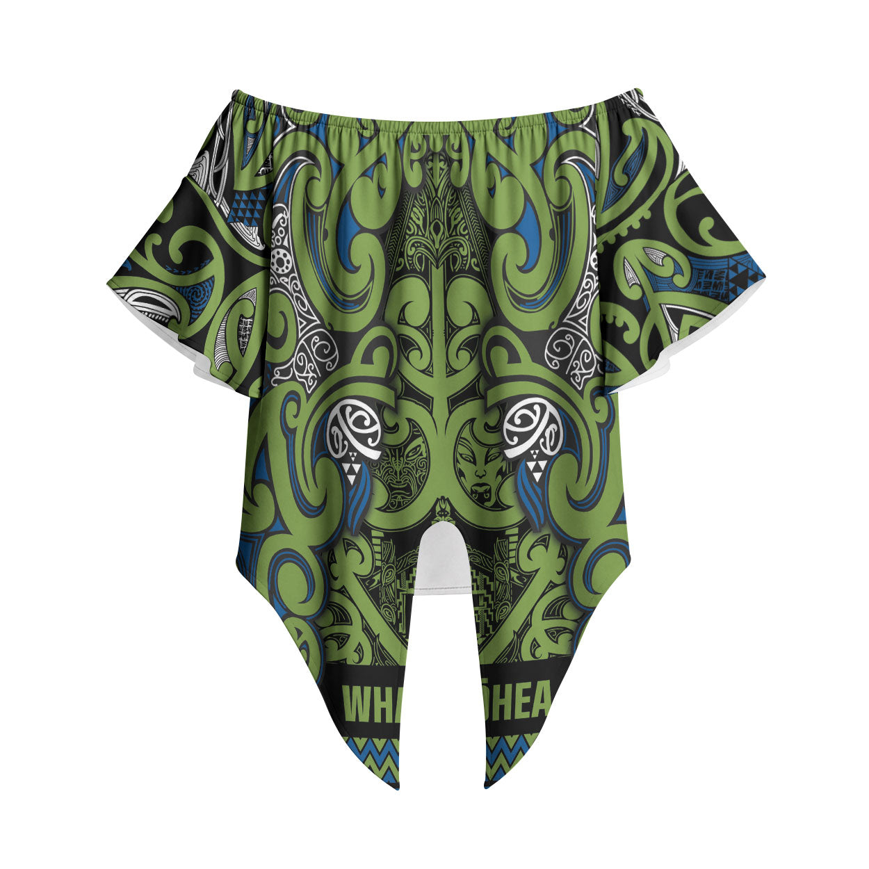 Aotearoa Iwi Whakatohea Off Shoulder Wrap Waist Top Maori Wharenui House Tribal Pattern