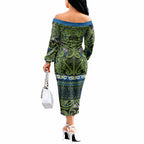Aotearoa Iwi Whakatohea Off The Shoulder Long Sleeve Dress Maori Wharenui House Tribal Pattern