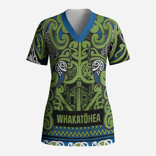Aotearoa Iwi Whakatohea Scrub Top Maori Wharenui House Tribal Pattern