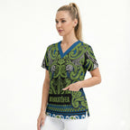Aotearoa Iwi Whakatohea Scrub Top Maori Wharenui House Tribal Pattern