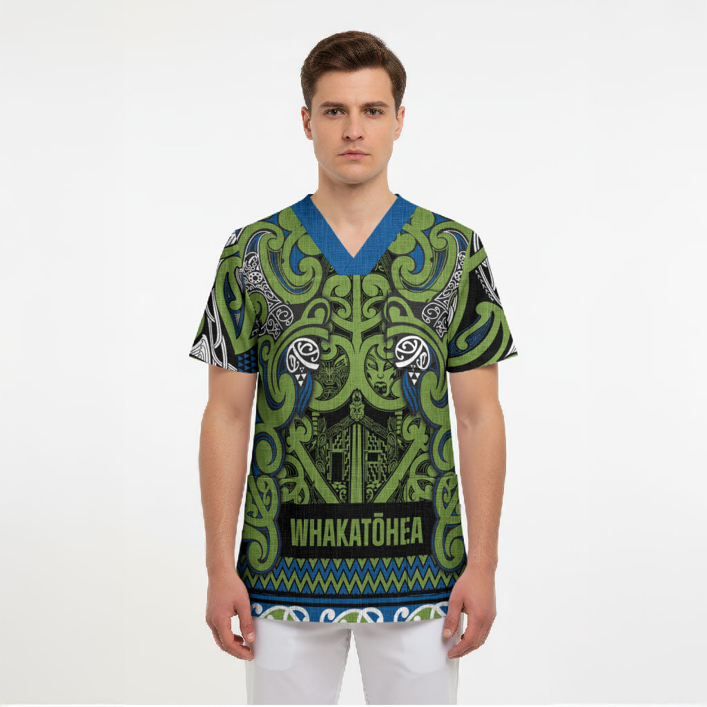 Aotearoa Iwi Whakatohea Scrub Top Maori Wharenui House Tribal Pattern