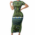 Aotearoa Iwi Whakatohea Short Sleeve Bodycon Dress Maori Wharenui House Tribal Pattern