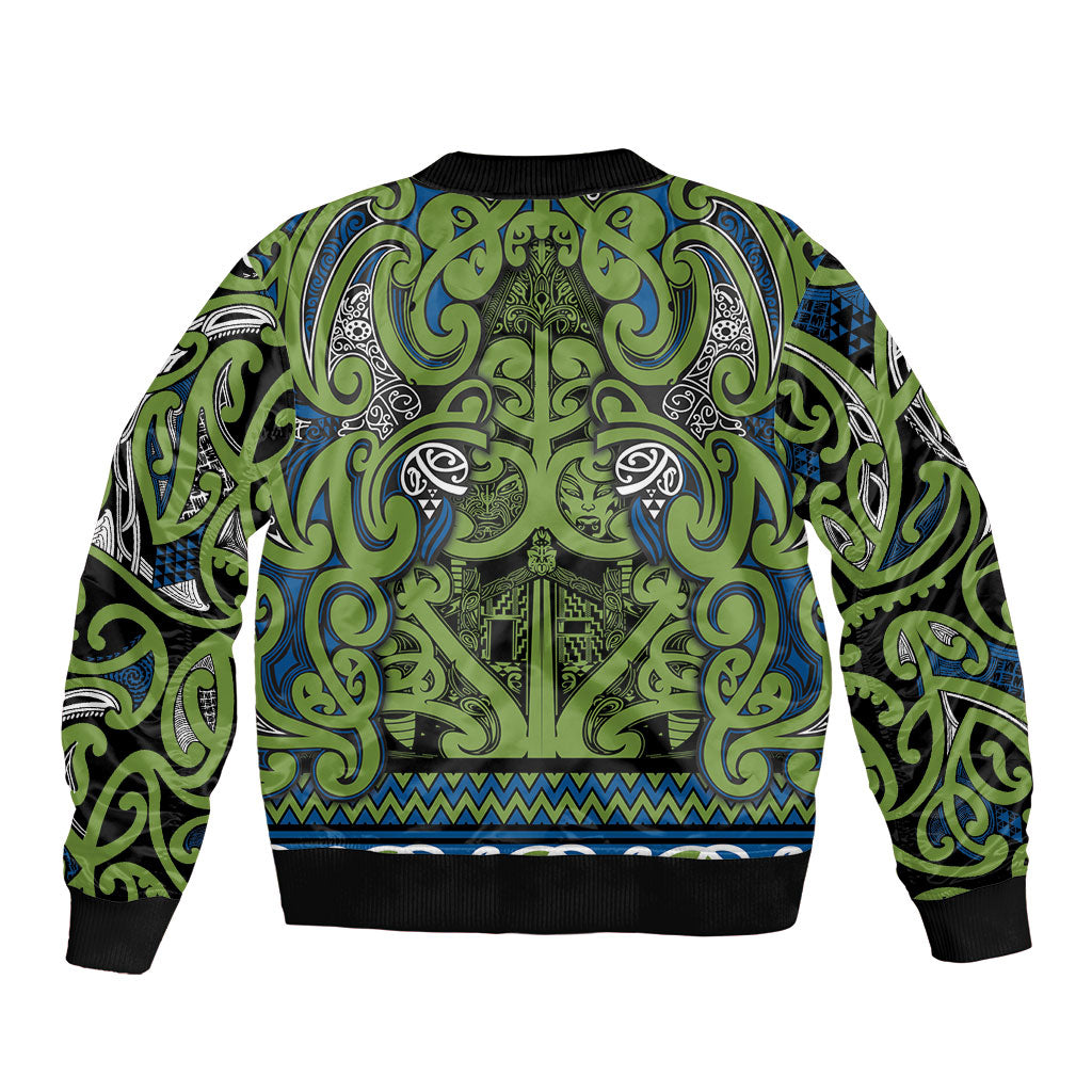 Aotearoa Iwi Whakatohea Sleeve Zip Bomber Jacket Maori Wharenui House Tribal Pattern
