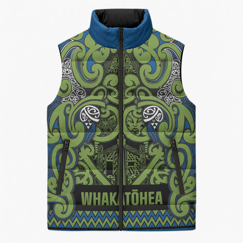 Aotearoa Iwi Whakatohea Sleeveless Puffer Jacket Maori Wharenui House Tribal Pattern