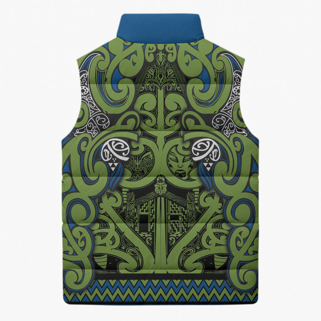 Aotearoa Iwi Whakatohea Sleeveless Puffer Jacket Maori Wharenui House Tribal Pattern