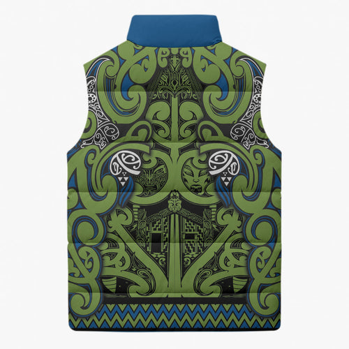 Aotearoa Iwi Whakatohea Sleeveless Puffer Jacket Maori Wharenui House Tribal Pattern